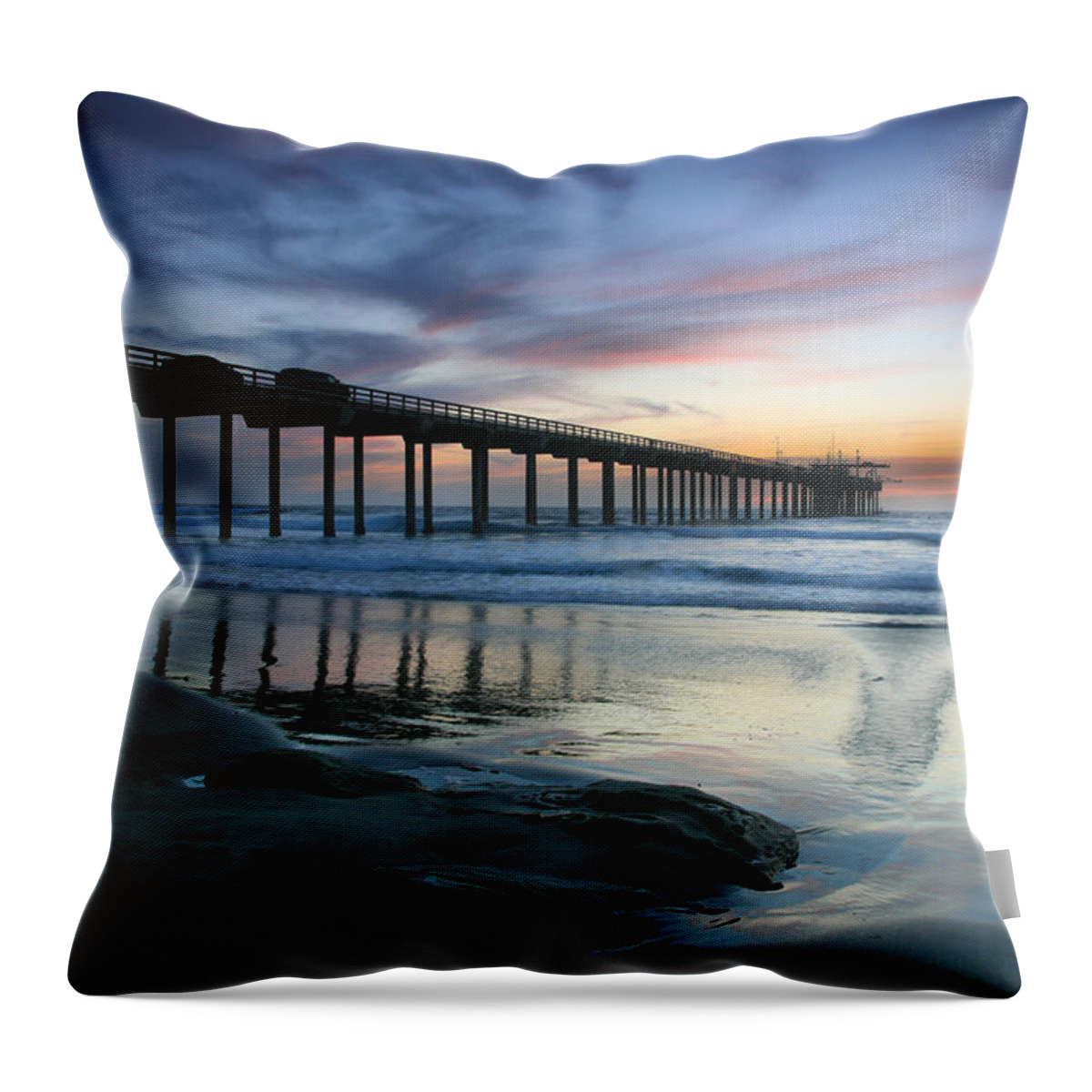 Landscape Throw Pillow featuring the photograph Scripps Pier Evening by Scott Cunningham