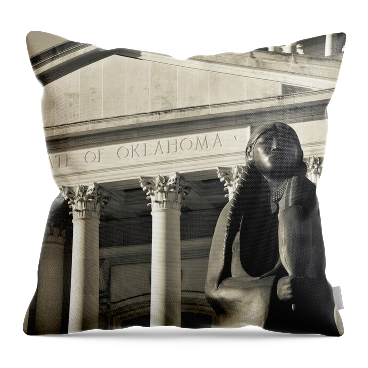 Photography Throw Pillow featuring the photograph Sculpture Of Native American by Panoramic Images