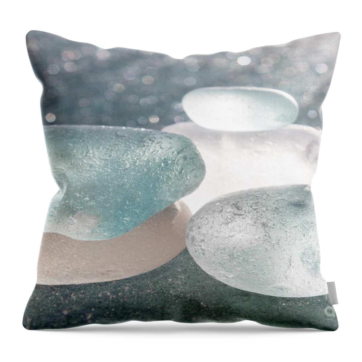 Sea Glass Throw Pillow featuring the photograph Sea Glass Aqua Shimmer by Barbara McMahon