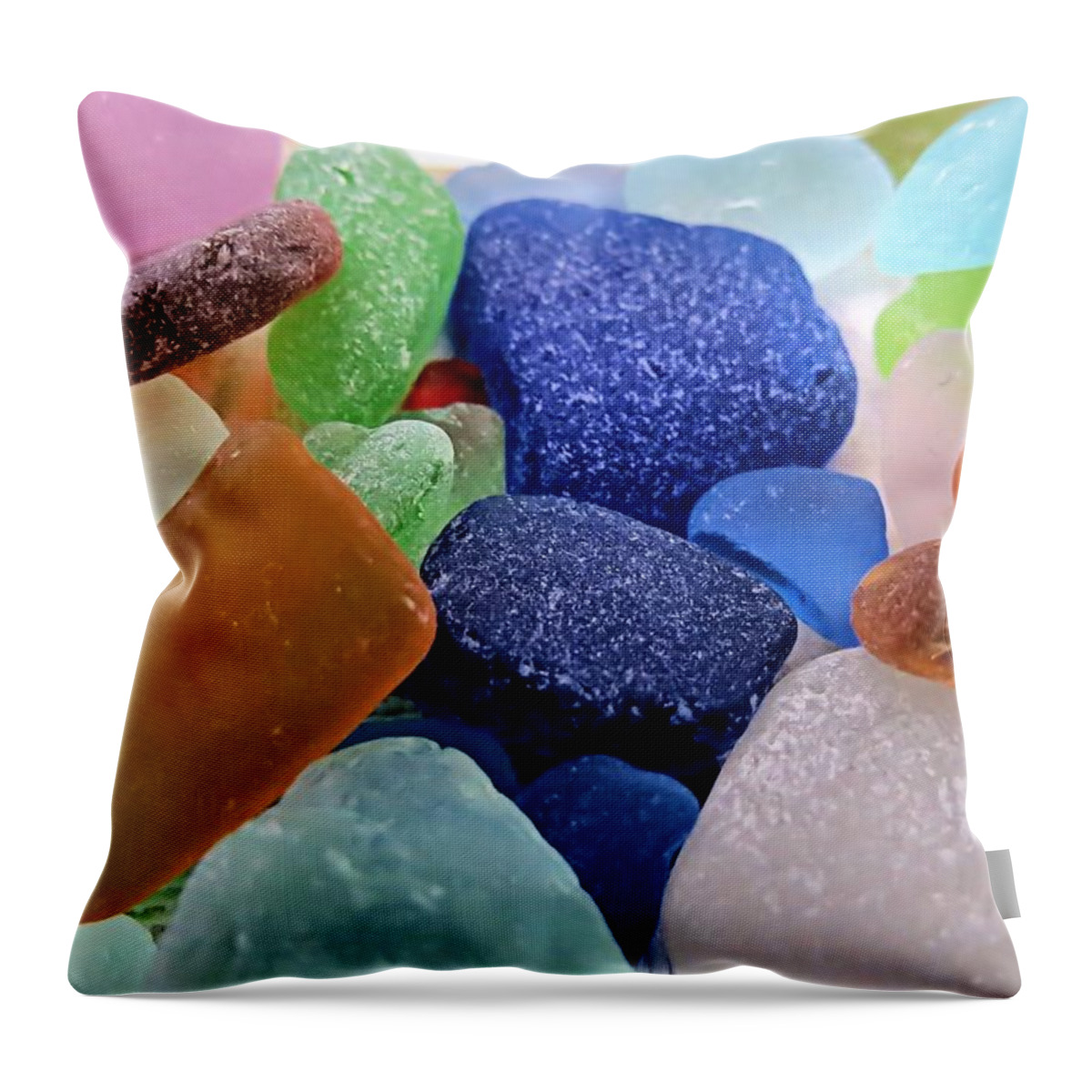 Sea Glass Throw Pillow featuring the photograph Sea Glass of Many Colors by Janice Drew