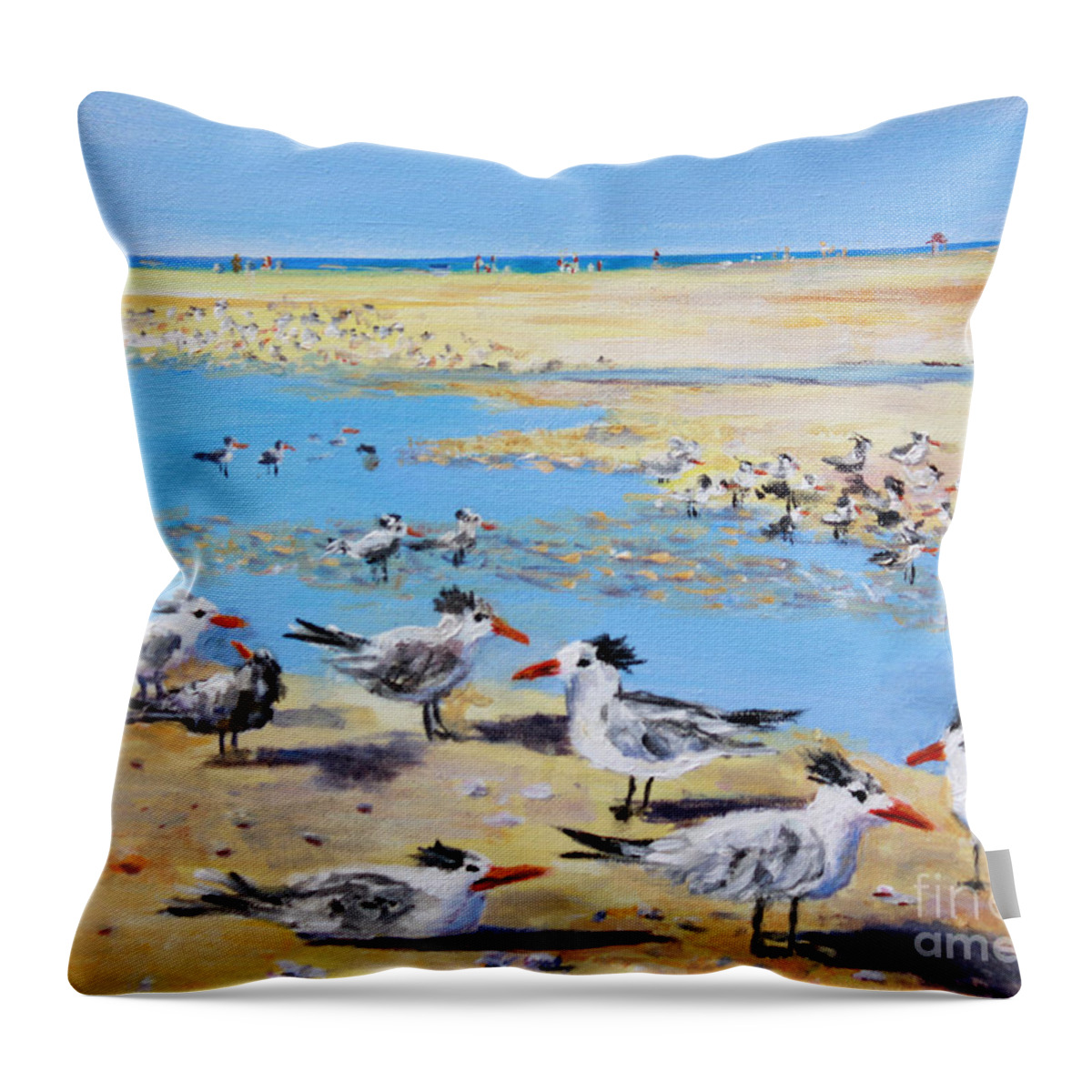 Siesta Key Sea Gulls Throw Pillow featuring the painting Sea Gulls Siesta Key Beach by Lou Ann Bagnall