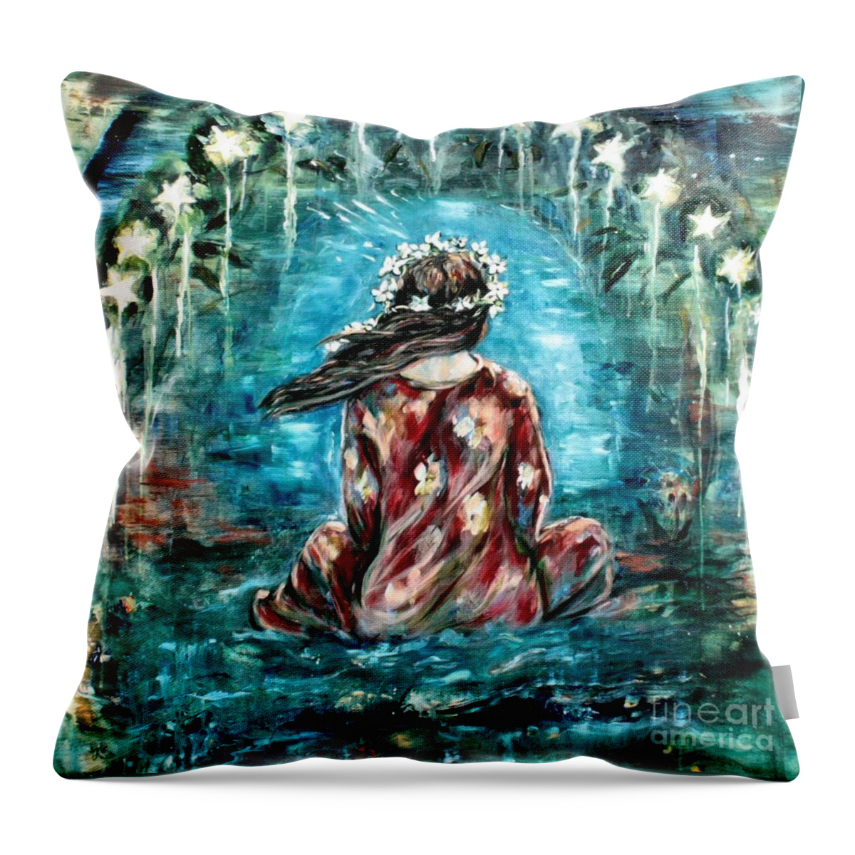 Lady Throw Pillow featuring the painting Sea of Love by Carrie Joy Byrnes