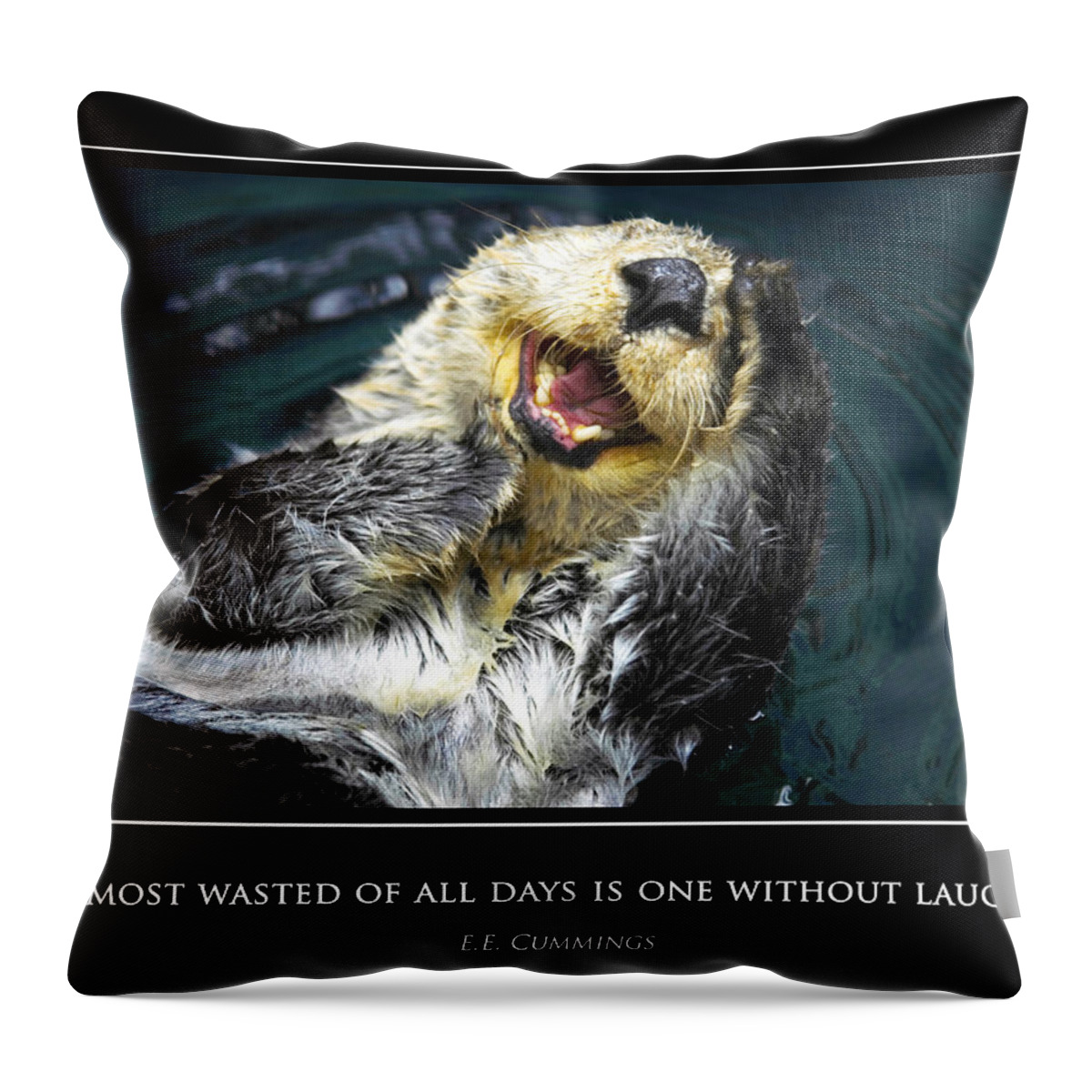 Sea Throw Pillow featuring the photograph Sea otter motivational by Fabrizio Troiani