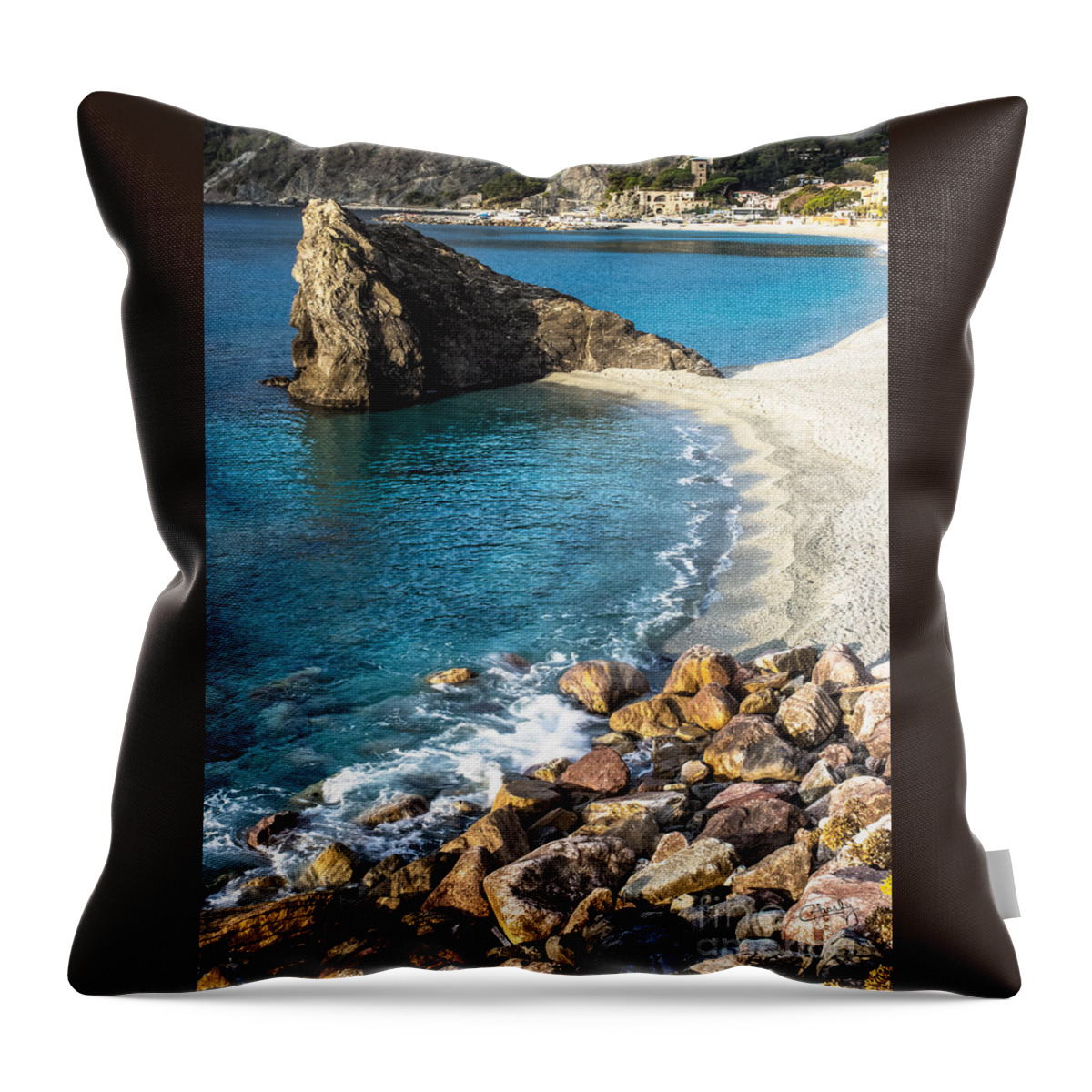 Sea Stack Throw Pillow featuring the photograph Sea Stack of Monterosso by Prints of Italy