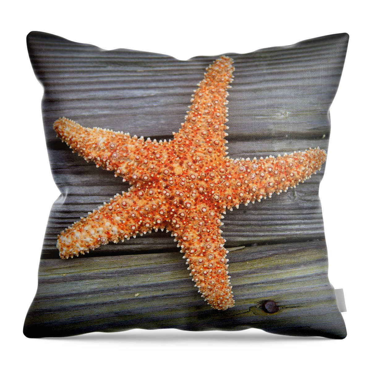 Starfish Throw Pillow featuring the photograph Sea Star on Deck 2 by Cathy Lindsey