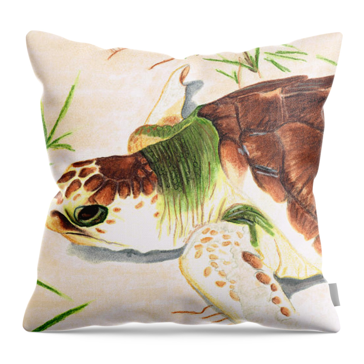 Sea Turtle Throw Pillow featuring the painting Sea Turtle Art By Sharon Cummings by Sharon Cummings