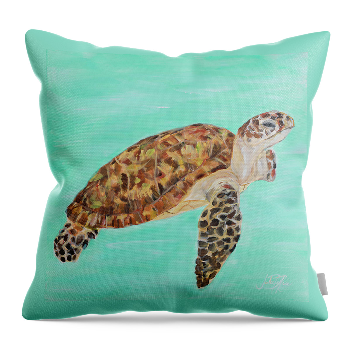 Sea Throw Pillow featuring the painting Sea Turtle I by Julie Derice