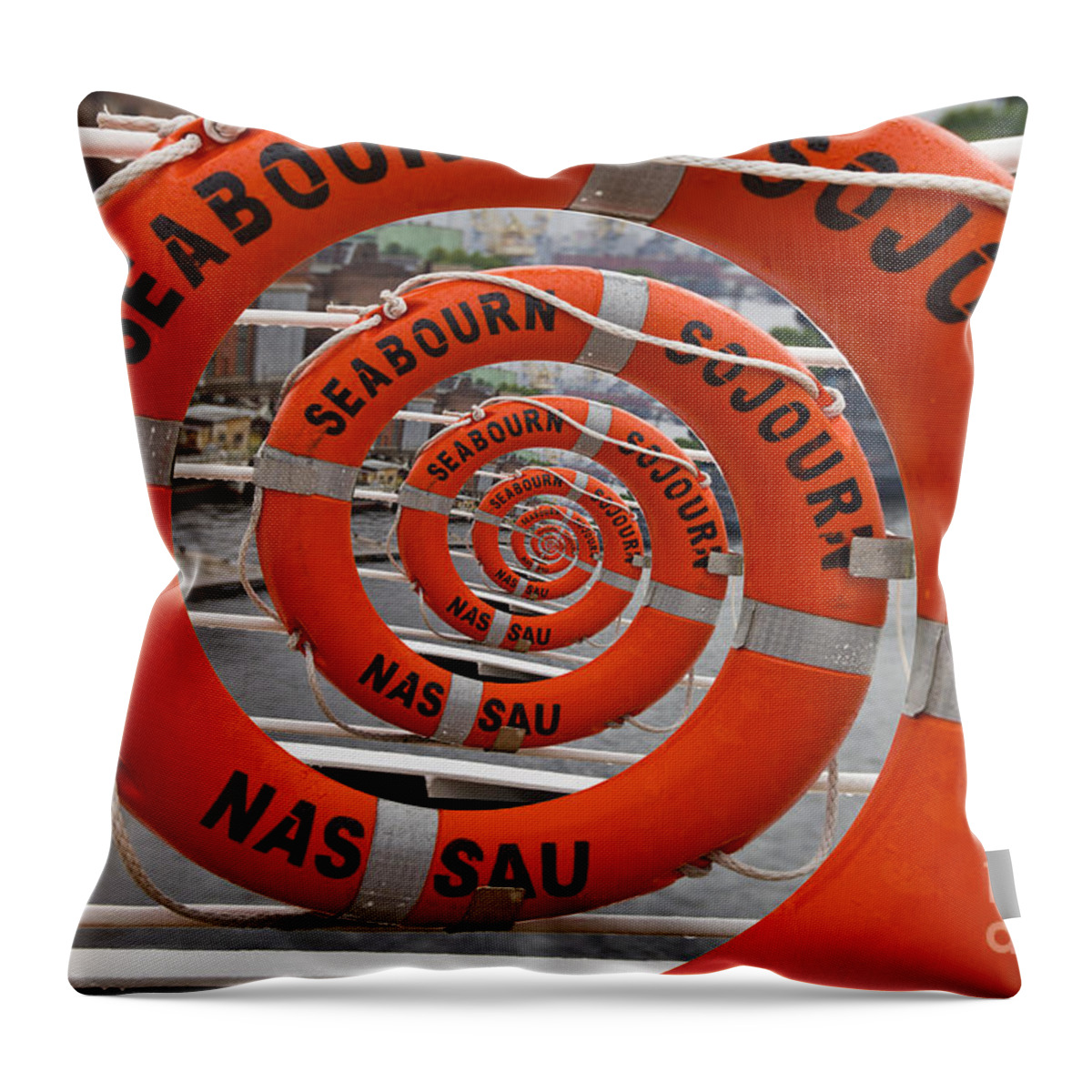 Clare Bambers Throw Pillow featuring the photograph Seabourn Sojourn Spiral. by Clare Bambers
