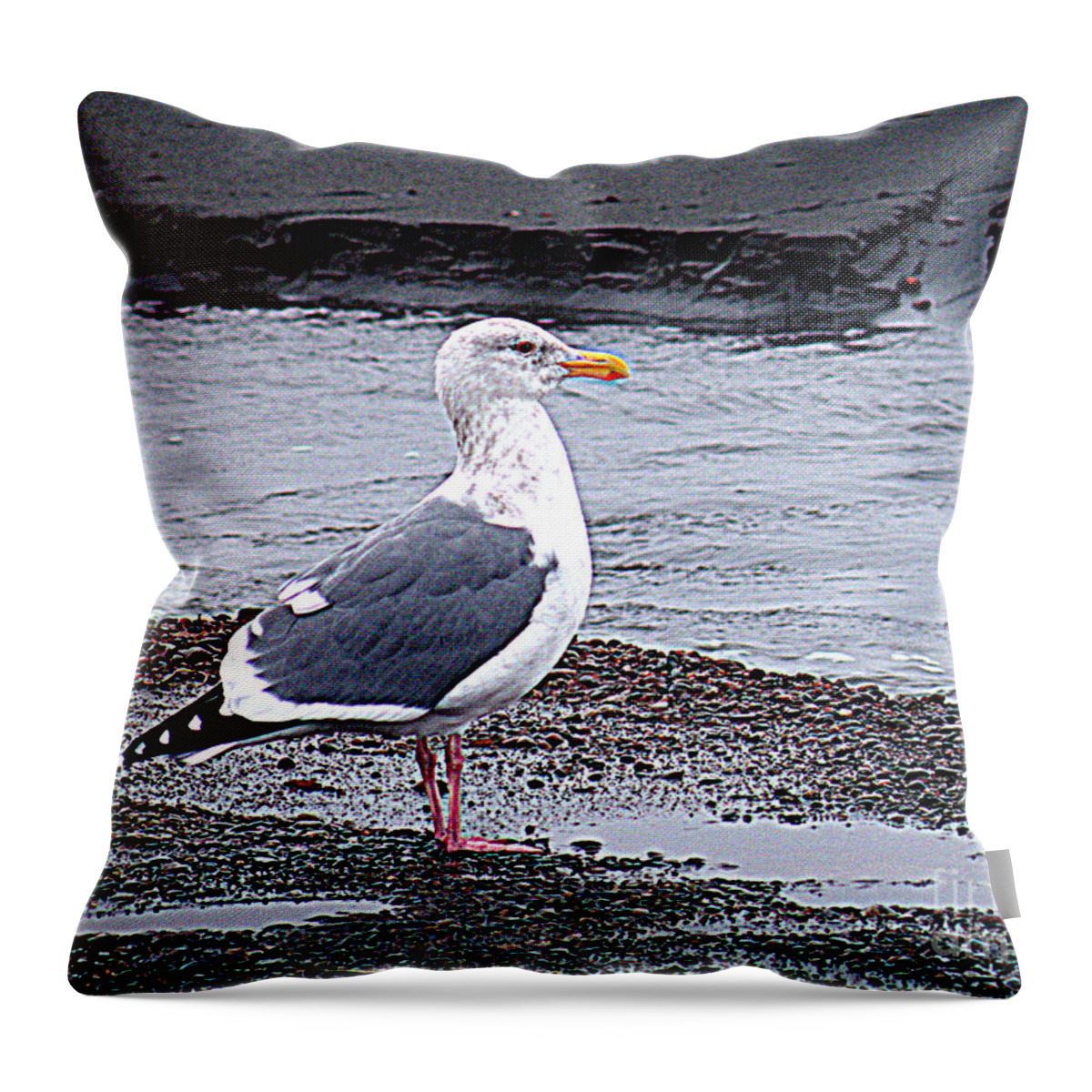 Pacific Ocean Throw Pillow featuring the photograph Seagull On The Beach Of The Pacific by Kathy White