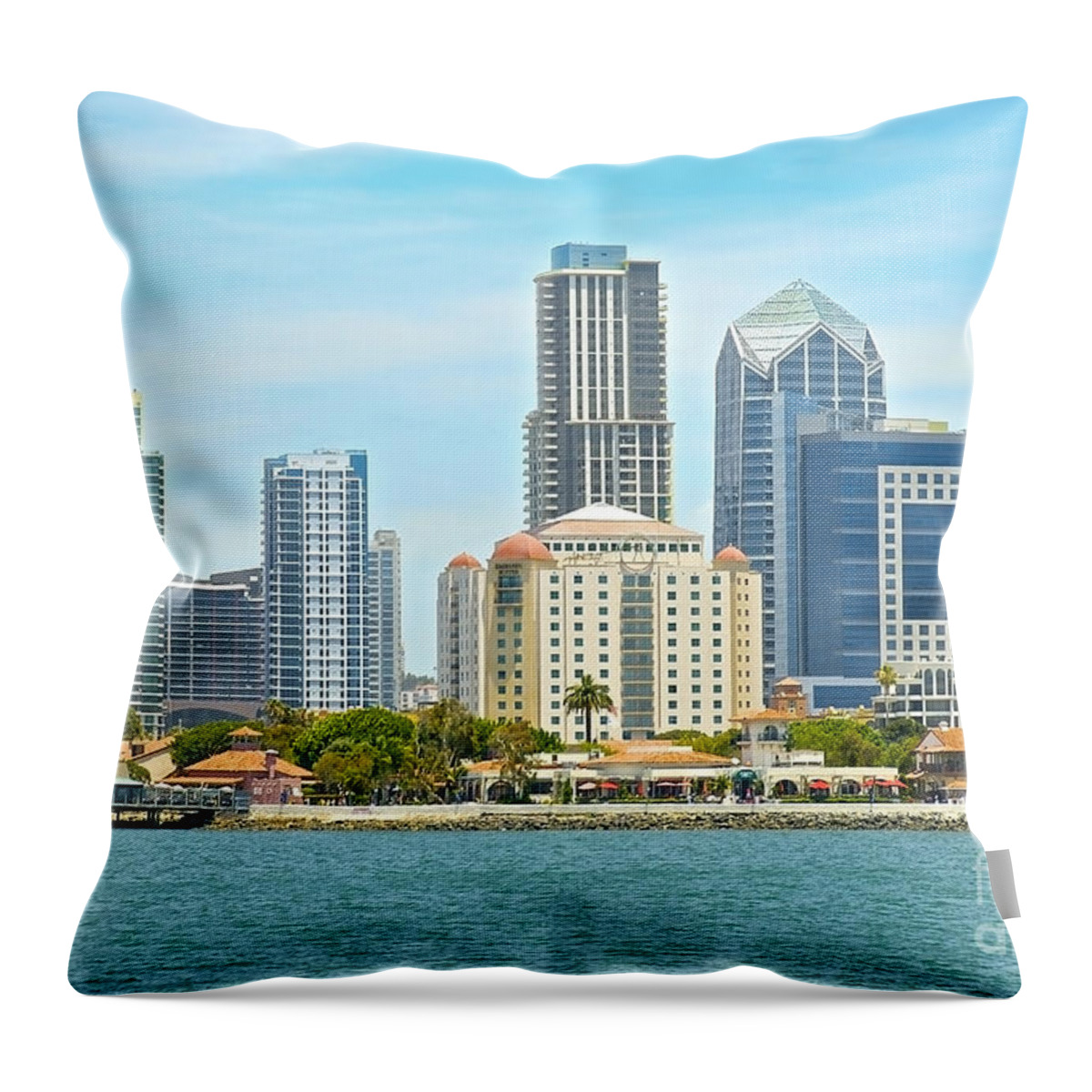 Landscape Throw Pillow featuring the photograph Seaport Village and Downtown San Diego Buildings by Claudia Ellis