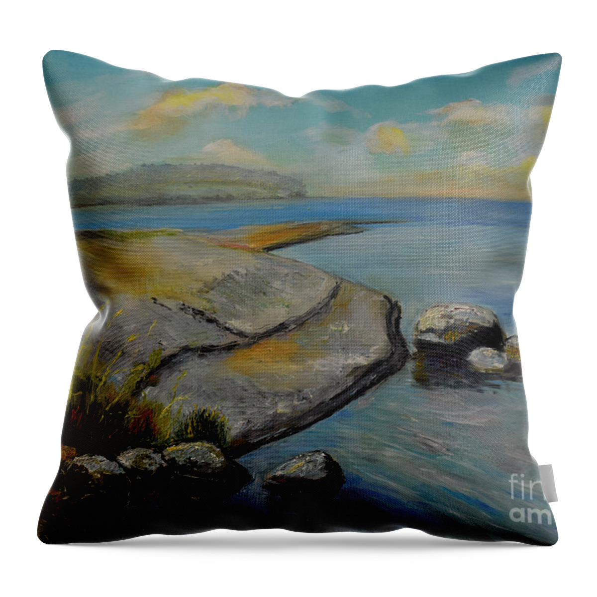 Raija Merila Throw Pillow featuring the painting Seascape from Hamina 1 by Raija Merila