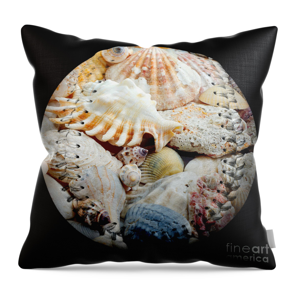 Baseball Throw Pillow featuring the digital art Seashells Baseball Square by Andee Design