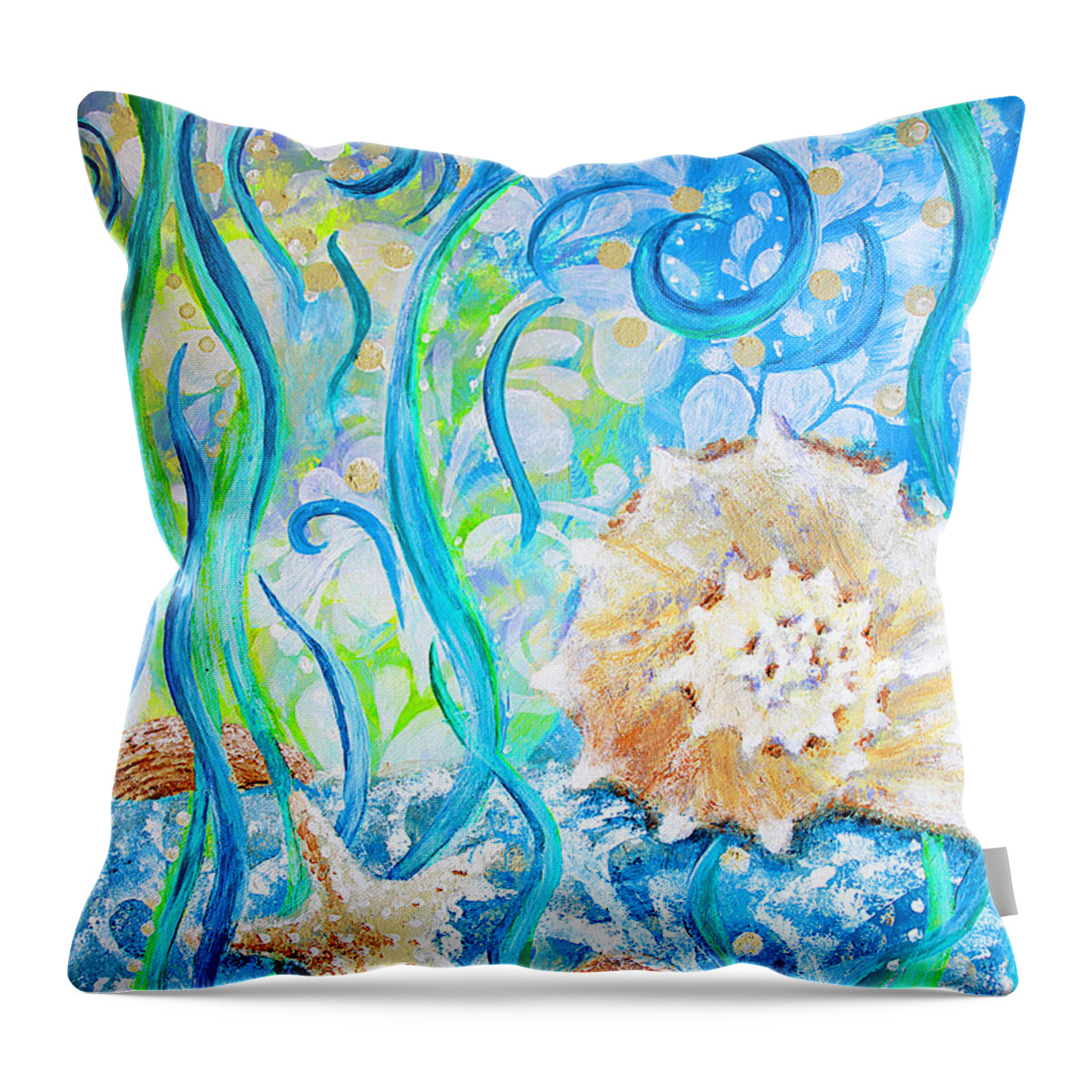 Seashells Throw Pillow featuring the painting Seashells by Jan Marvin by Jan Marvin
