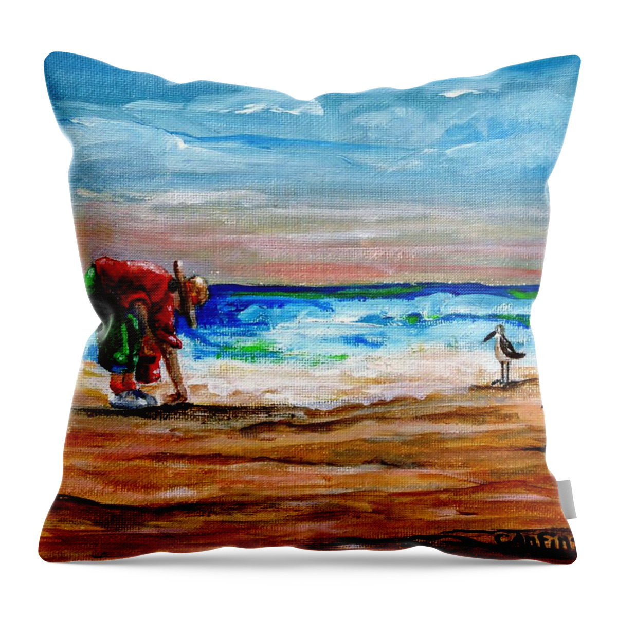 Shells Throw Pillow featuring the painting Seashells by the Seashore by Carol Allen Anfinsen
