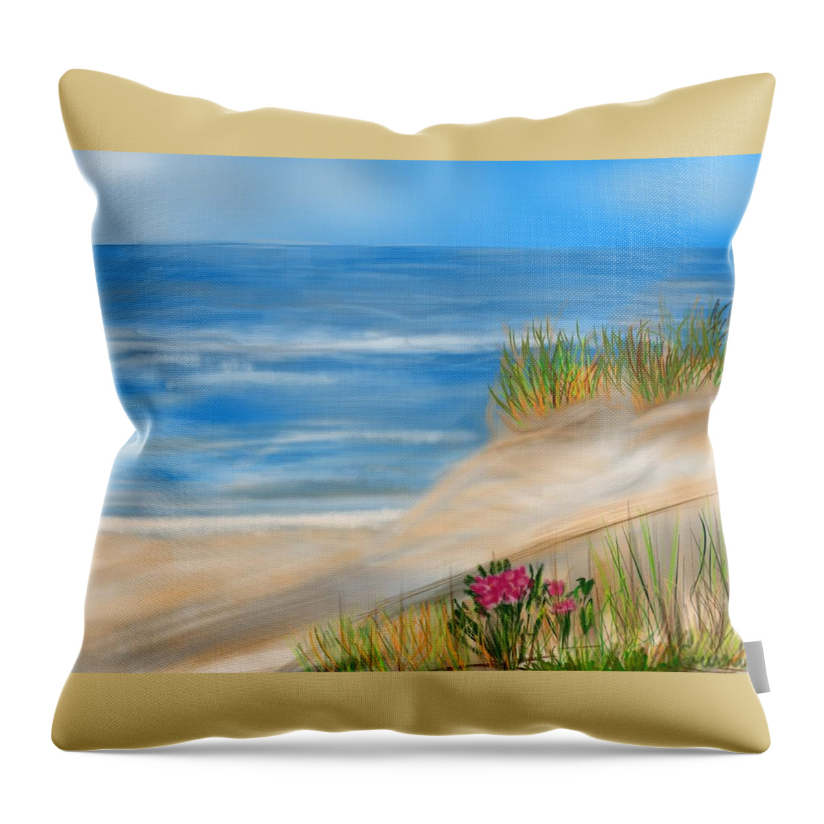 Sandunes Throw Pillow featuring the painting Seaside Dunes by Christine Fournier