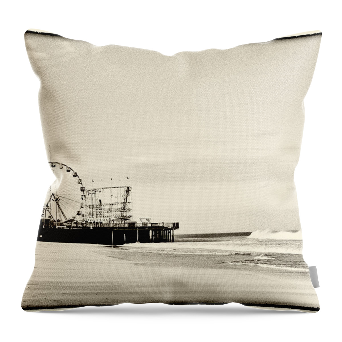 Seaside Heights Funtown Pier Vintage Throw Pillow featuring the photograph Seaside Heights Funtown Pier Vintage by Terry DeLuco