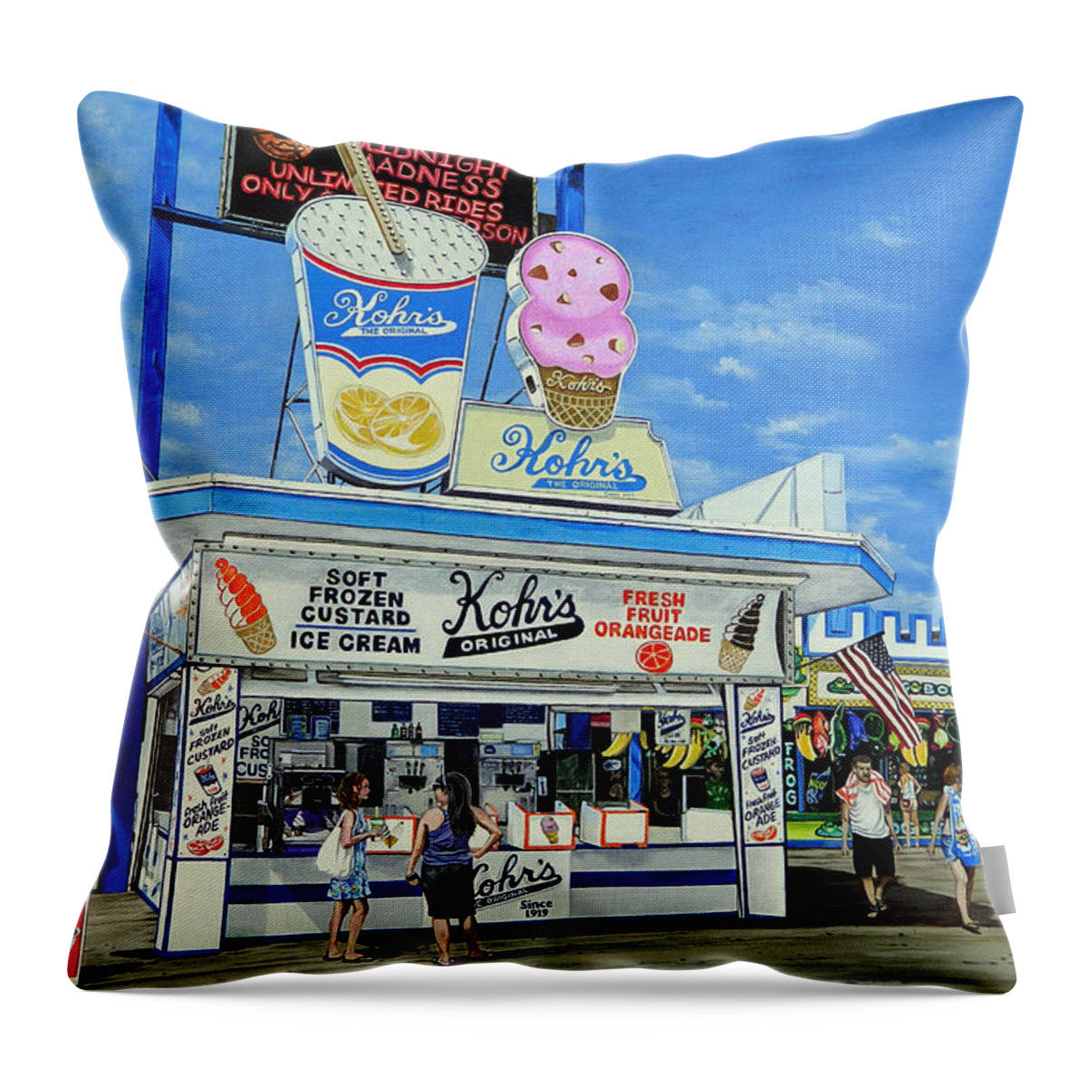 Boardwalk Throw Pillow featuring the painting Seaside Memories by Daniel Carvalho