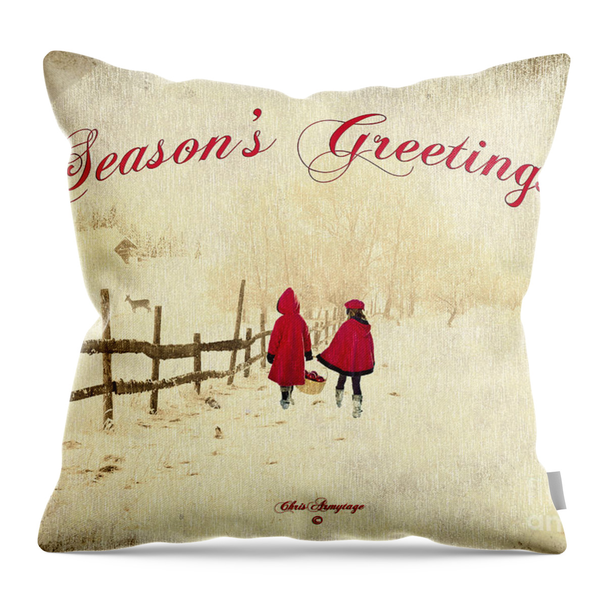 Digital Art Throw Pillow featuring the painting Season's Greetings - Delivering Festive Cheer by Chris Armytage