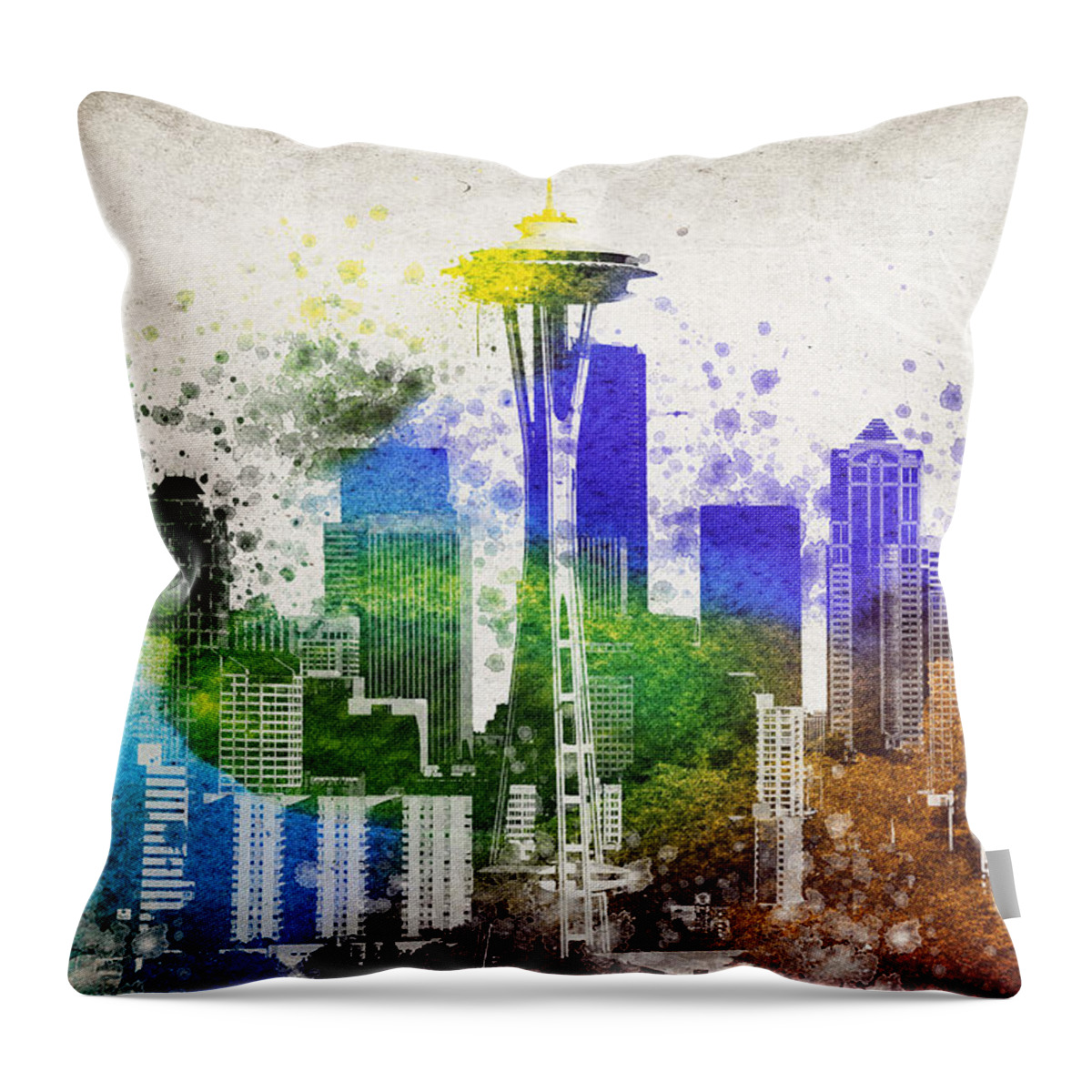 Seattle Downtown Throw Pillow featuring the digital art Seattle City Skyline by Aged Pixel