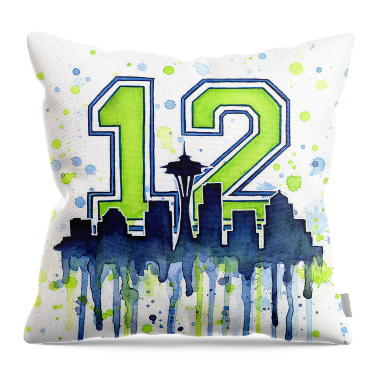 Seattle Throw Pillow featuring the painting Seattle Seahawks 12th Man Art by Olga Shvartsur