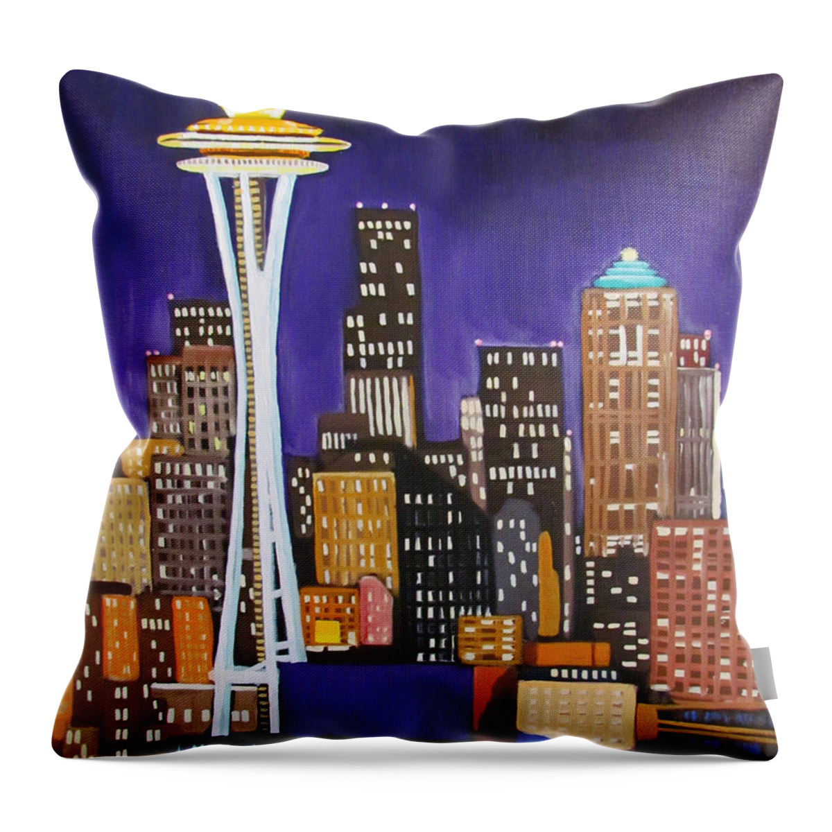 Seattle Throw Pillow featuring the painting Seattle Skyline by Kevin Hughes
