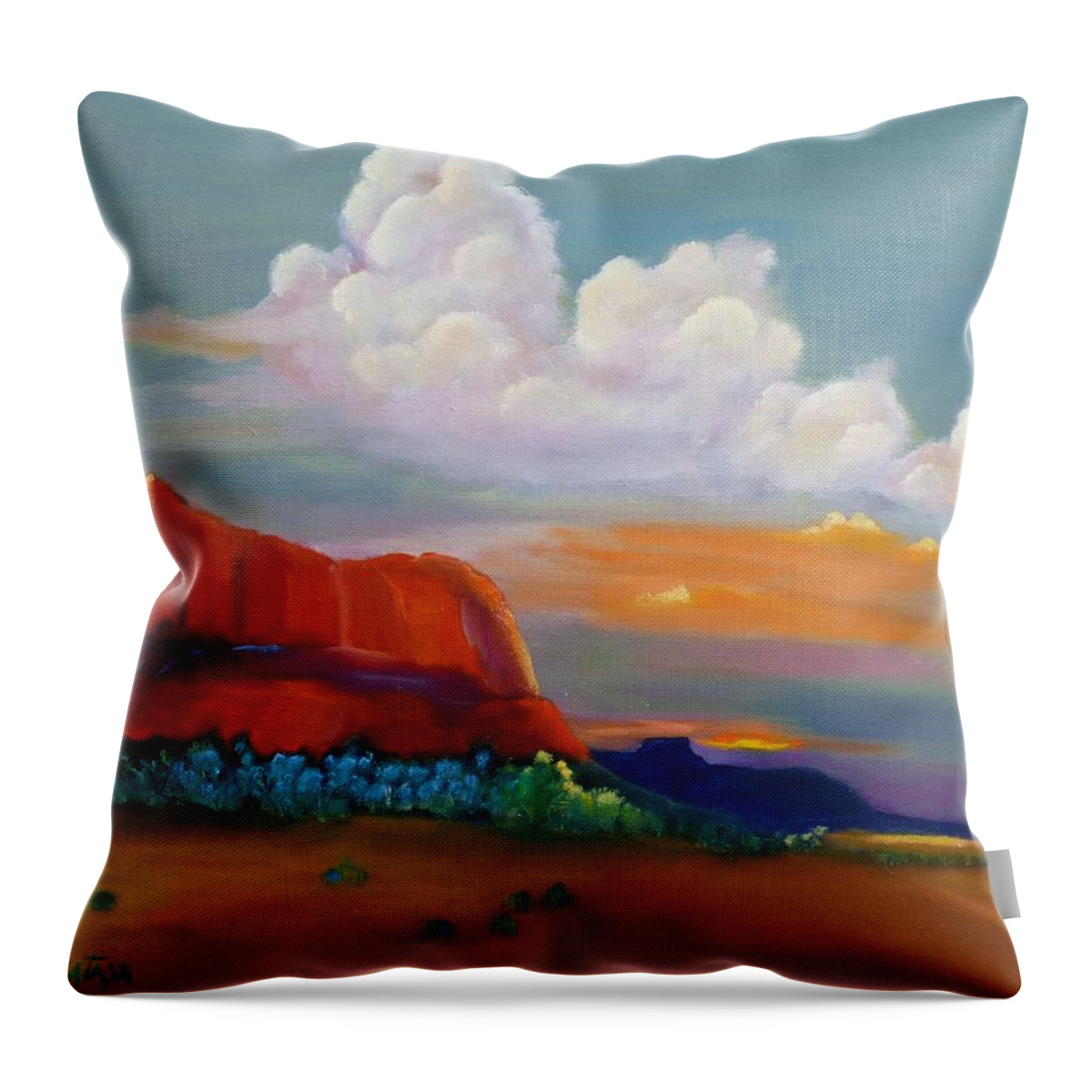 Red Rocks Throw Pillow featuring the painting Angels At Sunset by Nataya Crow
