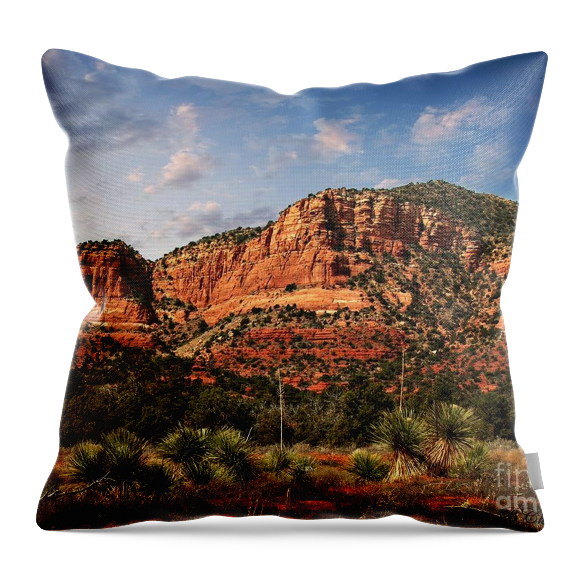 Sedona Arizona Featuring Yucca Plants The Vortex And Red Rock Landscape Scenery Throw Pillow featuring the photograph Sedona Vortex and Yucca by Barbara Chichester