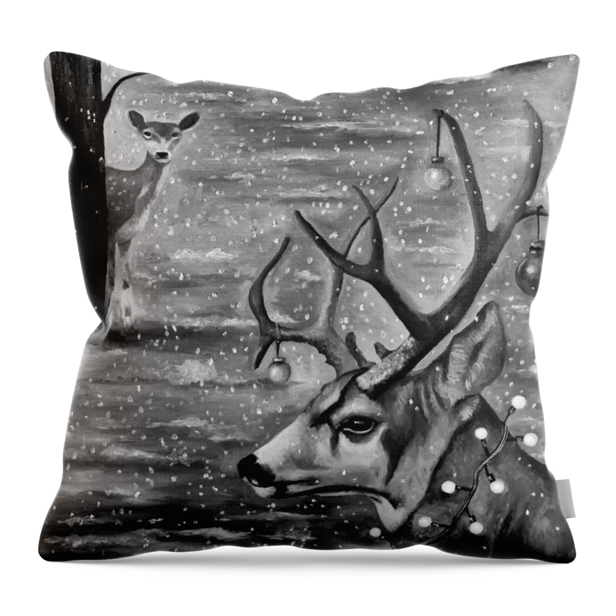 Deer Throw Pillow featuring the painting Seduction bw by Leah Saulnier The Painting Maniac