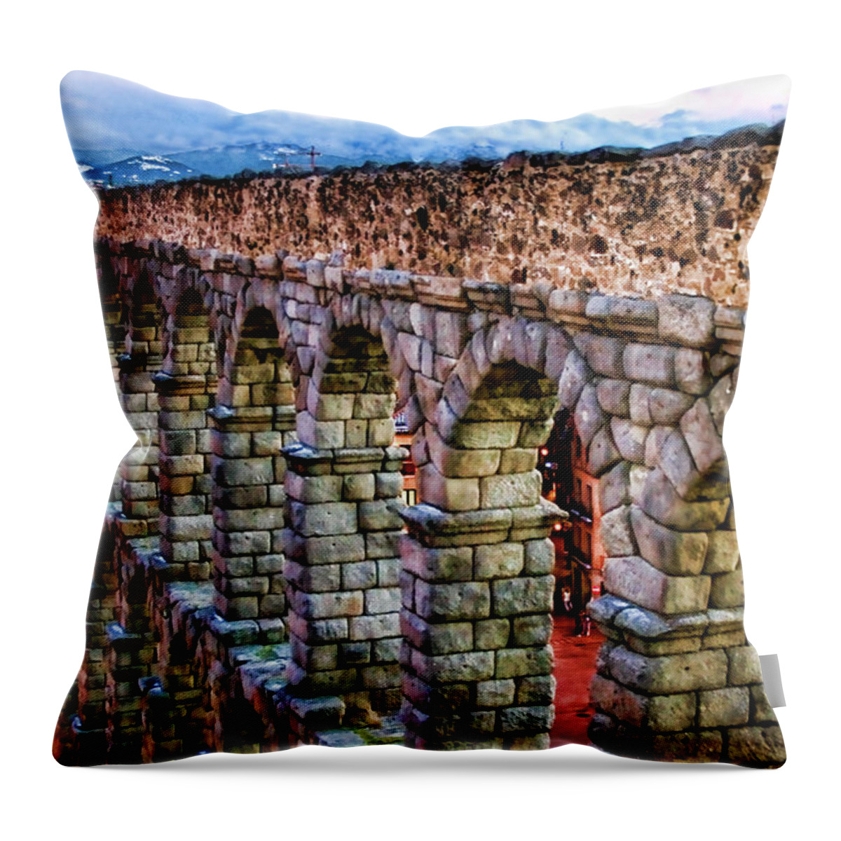 Segovia Throw Pillow featuring the photograph Segovia Aqueduct Spain By Diana Sainz by Diana Raquel Sainz
