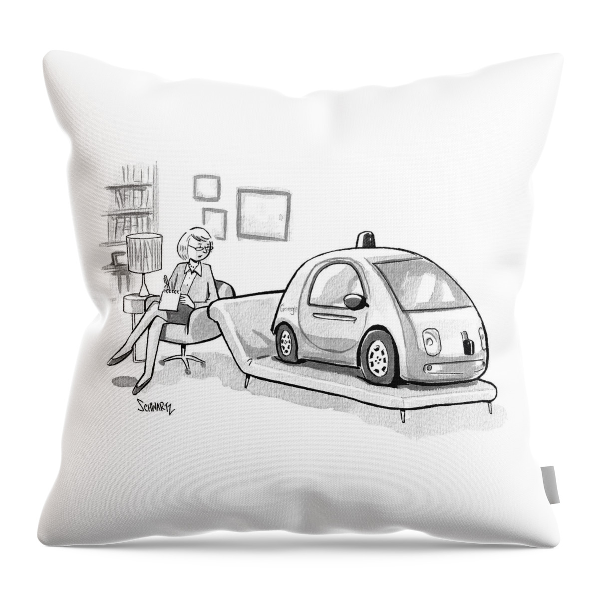 Self Driving Car In Therapist's Office Throw Pillow
