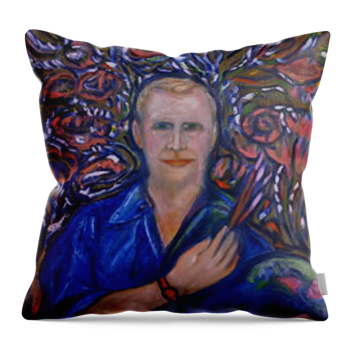  Throw Pillow featuring the painting Selfportray 1969 by Gunter Hortz