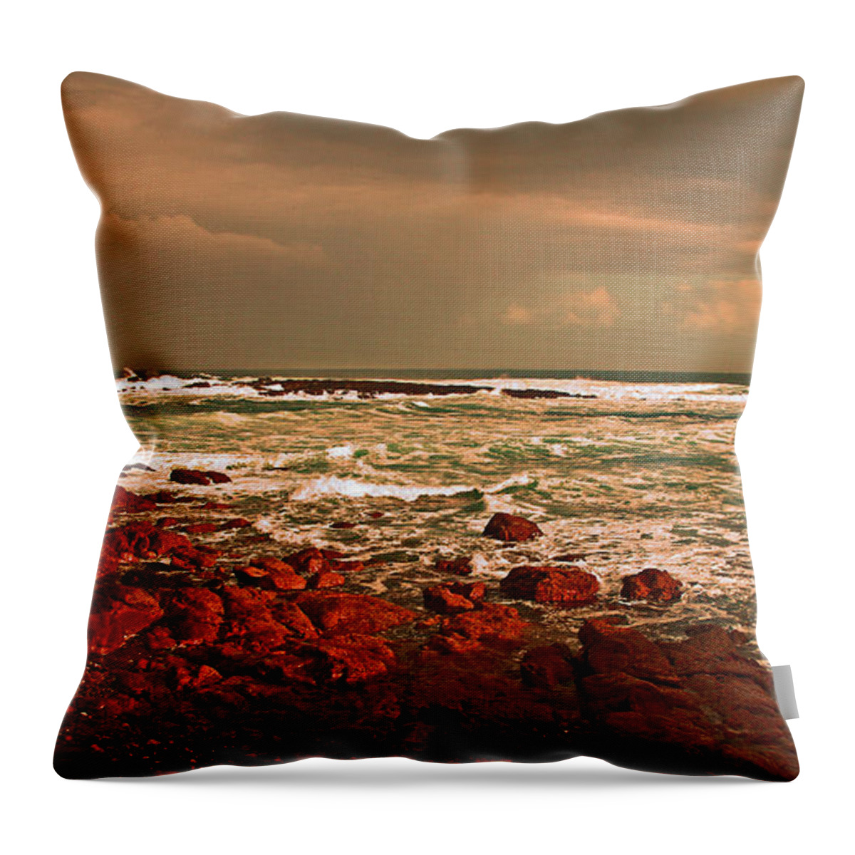 Kernow Throw Pillow featuring the photograph Sennen storm by Linsey Williams