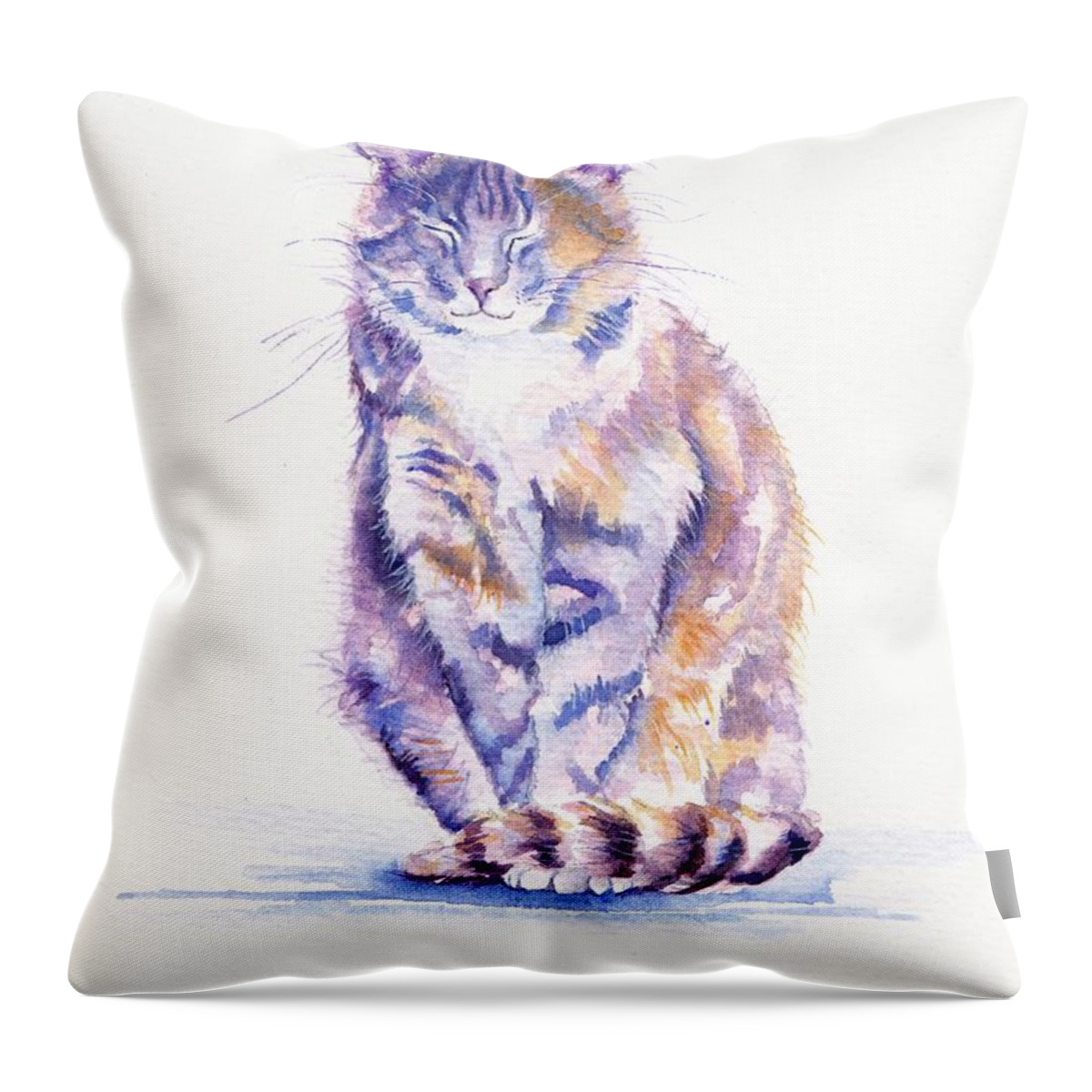 Tabby Cat Throw Pillow featuring the painting Sentry Duty by Debra Hall