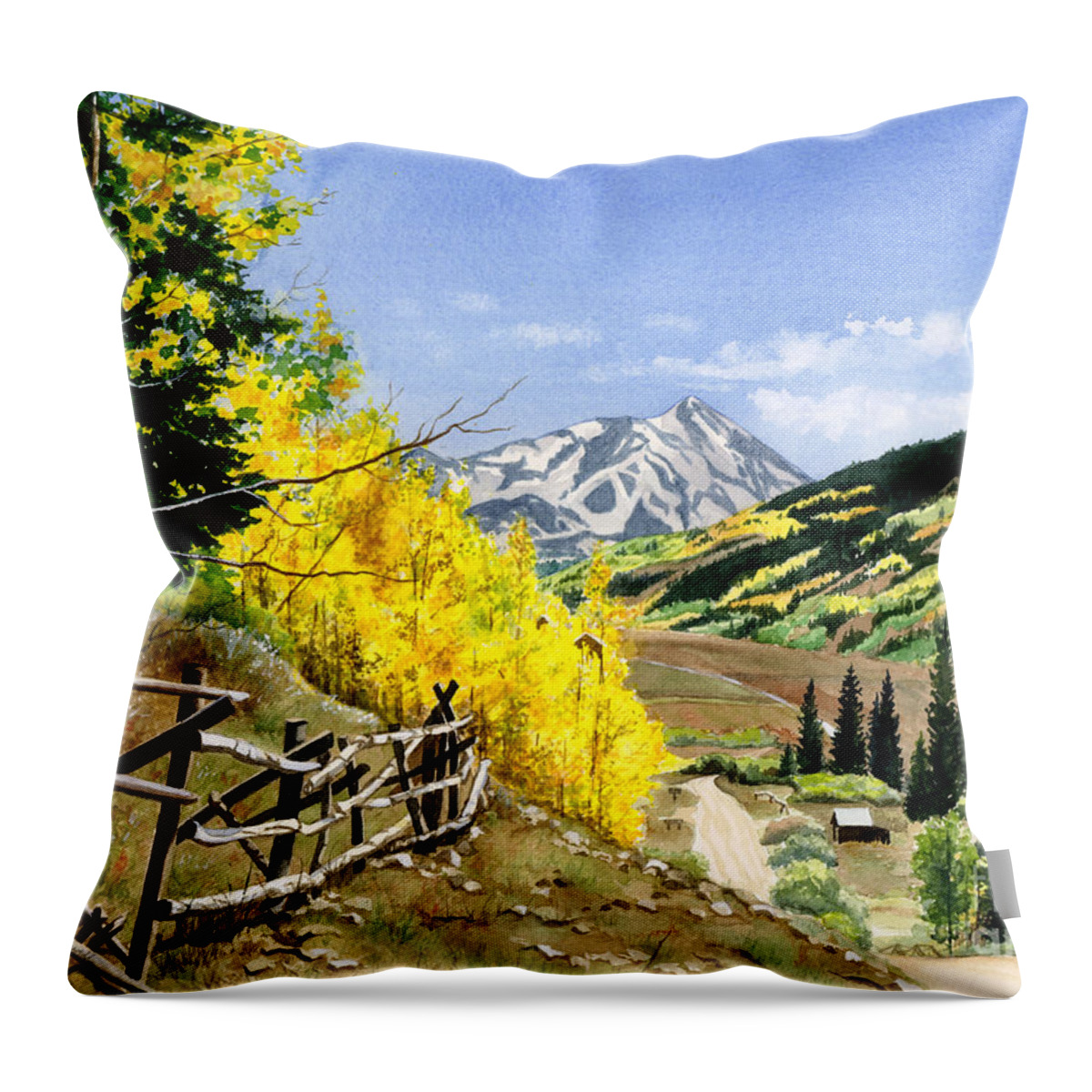 Watercolor Trees Throw Pillow featuring the painting September Gold by Barbara Jewell