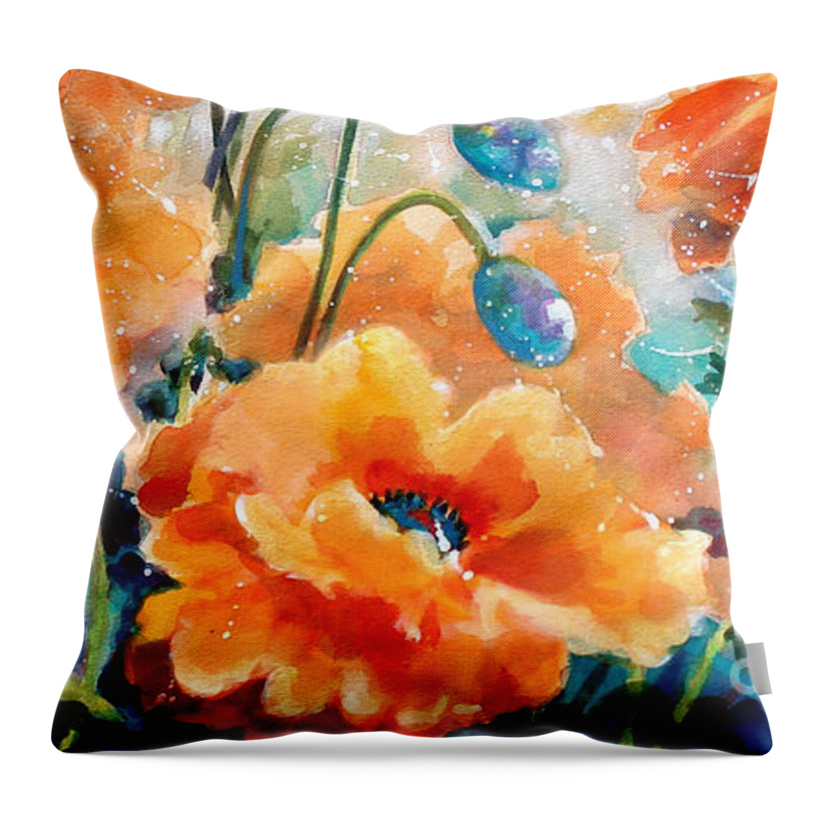 Paintings Throw Pillow featuring the painting September Orange Poppies      by Kathy Braud