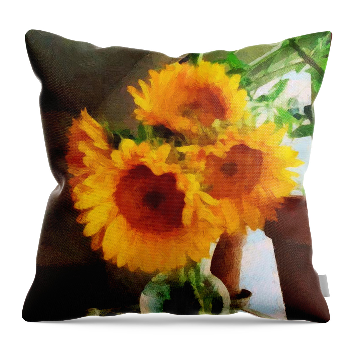 Sunflowers Throw Pillow featuring the painting September Sunglow by RC DeWinter