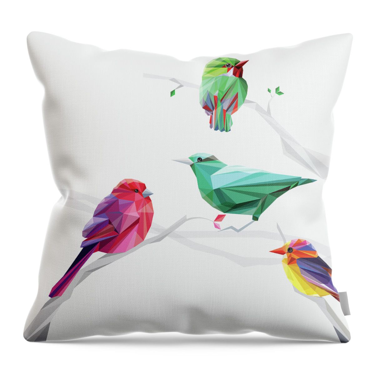 Funky Throw Pillow featuring the digital art Set Of Abstract Geometric Colorful Birds by Pika111