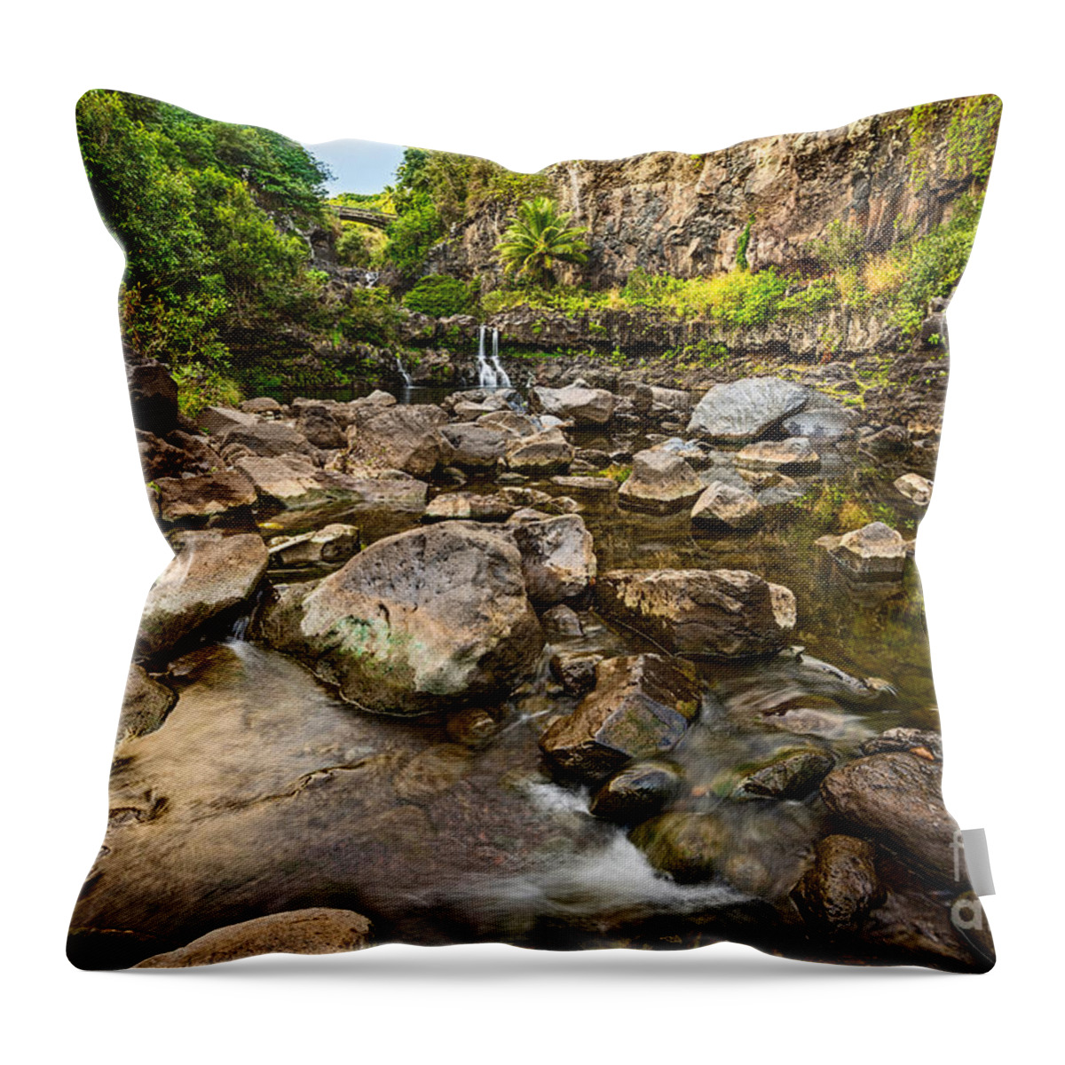 Seven Sacred Pools Throw Pillow featuring the photograph Seven Sacred Flow by Jamie Pham