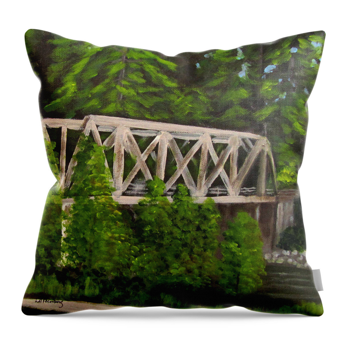 Landscape Throw Pillow featuring the painting Sewalls Falls Bridge by Linda Feinberg