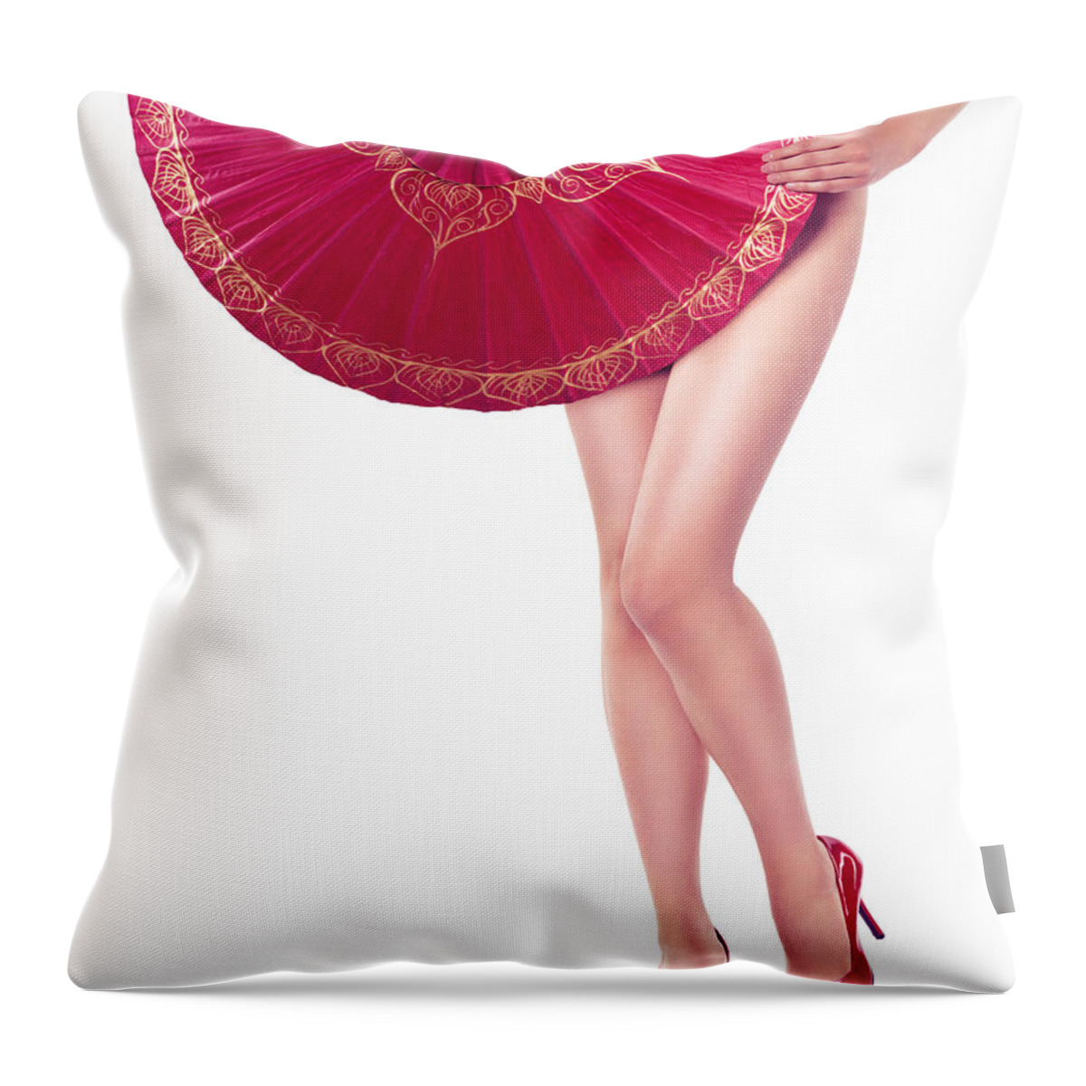 Sexy Throw Pillow featuring the photograph Sexy Asian woman with red oriental umbrella by Maxim Images Exquisite Prints