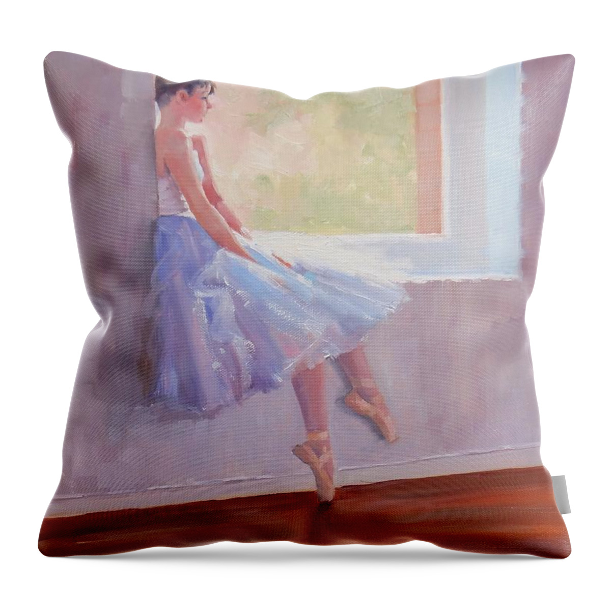 Ballarina Throw Pillow featuring the painting Shades of Lavender Two by Laura Lee Zanghetti