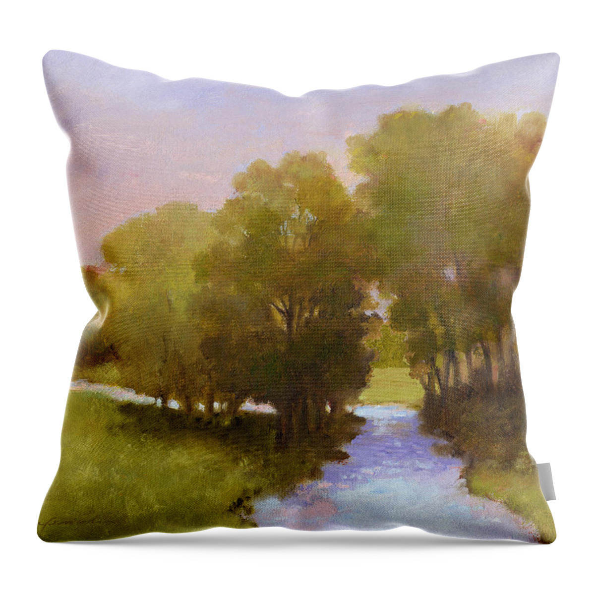 River Throw Pillow featuring the painting Shady Run by J Reifsnyder