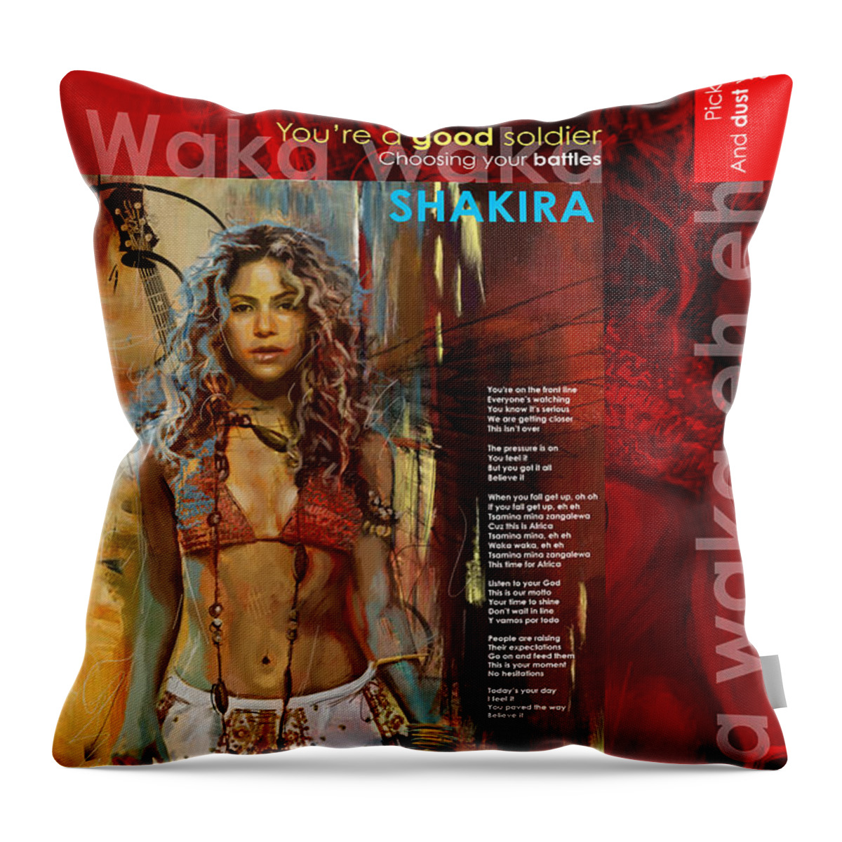 Shakira Throw Pillow featuring the painting Shakira Art Poster by Corporate Art Task Force