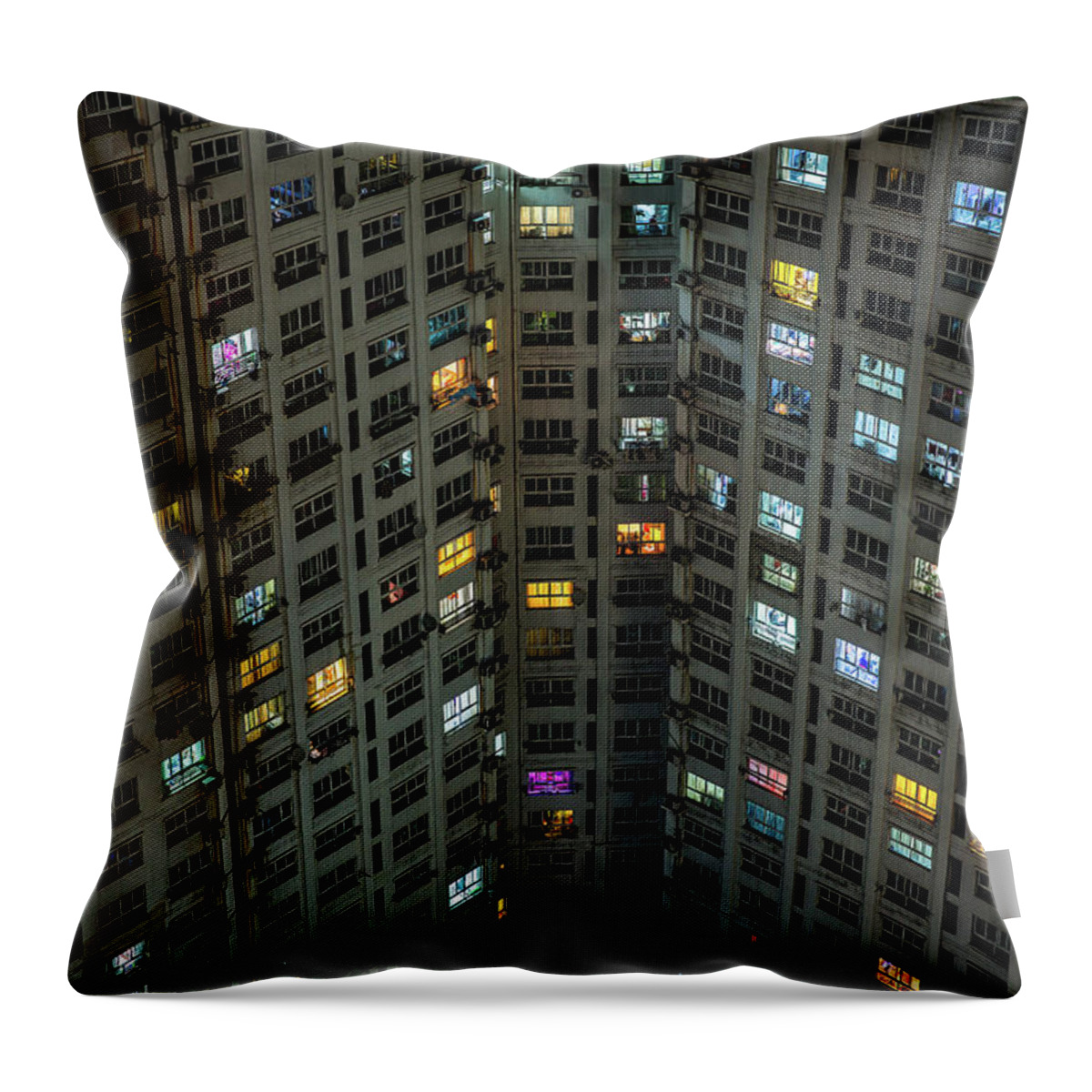 Tranquility Throw Pillow featuring the photograph Shanghai Apartments At Night by Sandro Bisaro