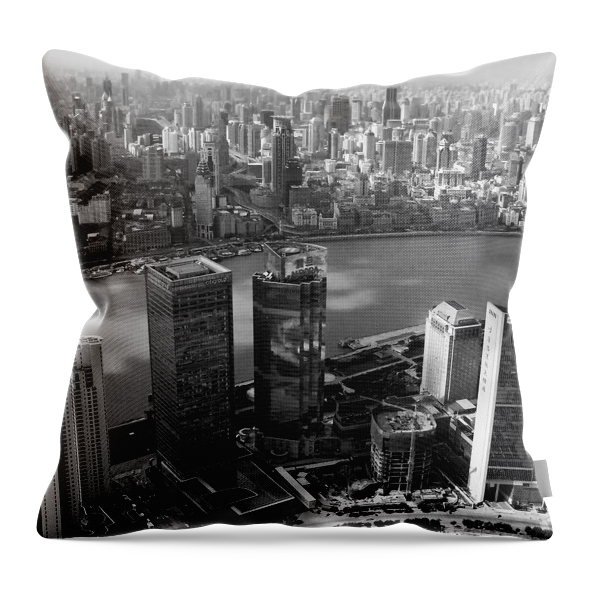 China Throw Pillow featuring the photograph Shanghai In Black And White by Debbie Oppermann