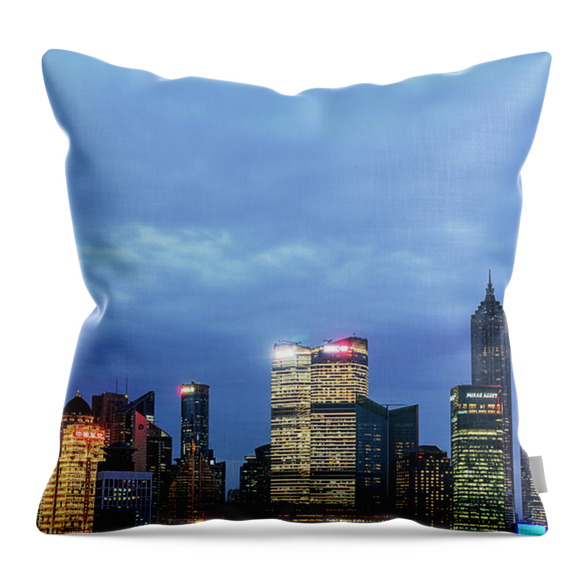 Communications Tower Throw Pillow featuring the photograph Shanghai Skyline by Elysee Shen