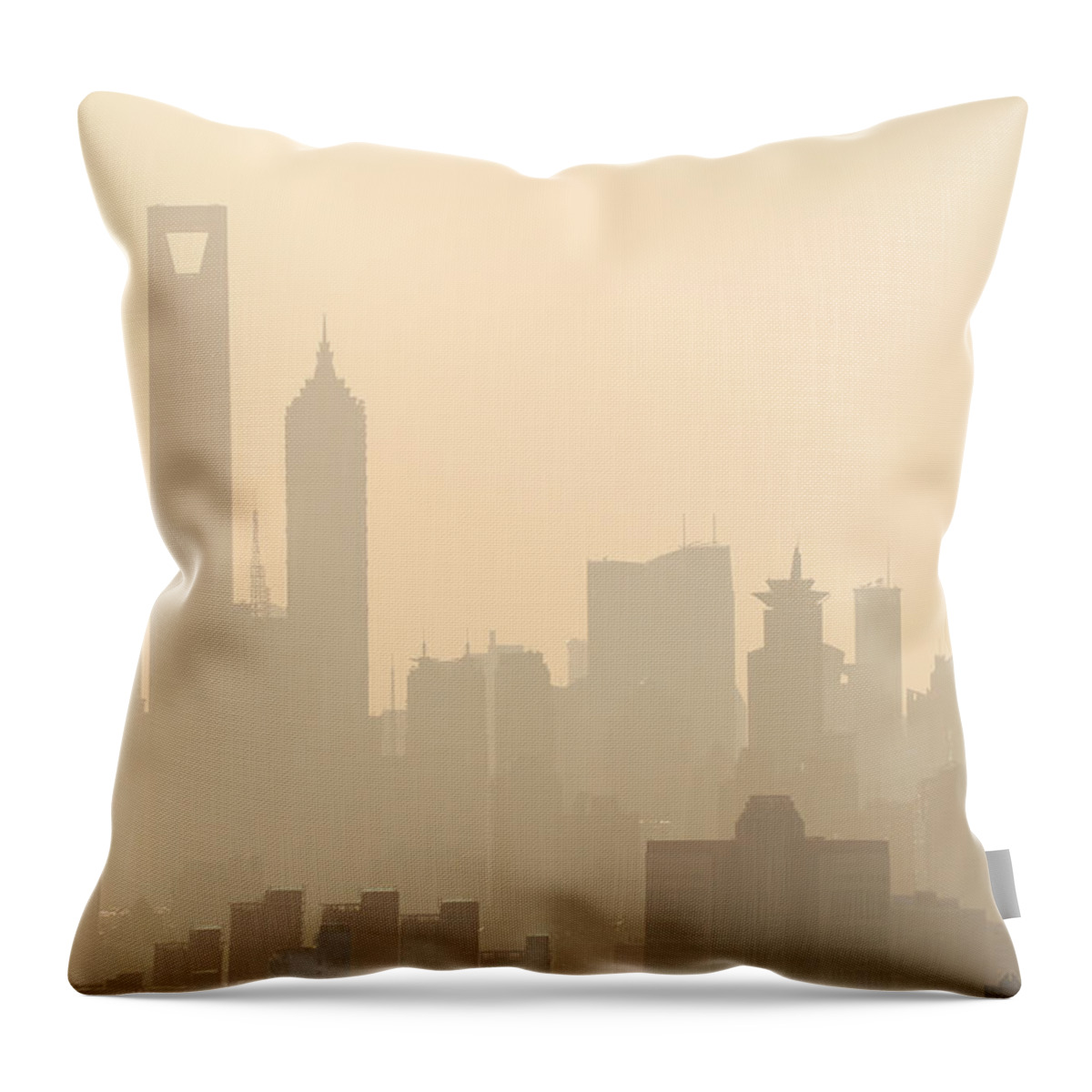 Tranquility Throw Pillow featuring the photograph Shanghai Sunset Financial District by Douglas Von Roy