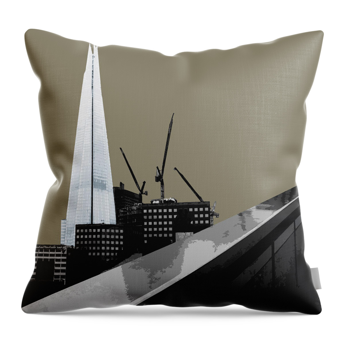 Gherkin Throw Pillow featuring the mixed media Shard - French GREY #2 by BFA Prints