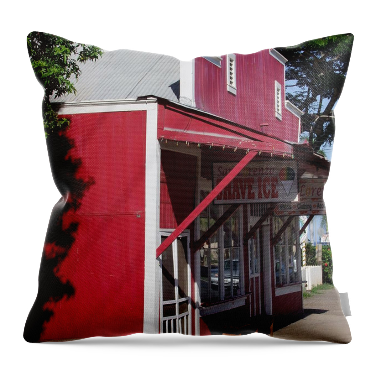 Shave Ice Throw Pillow featuring the photograph Shave Ice Store Haleiwa Hawaii by Mary Deal