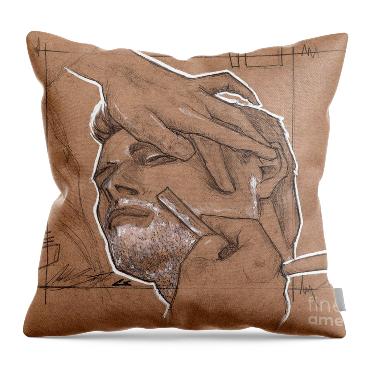Barber Throw Pillow featuring the drawing Shave Therapy by Shop Aethetiks